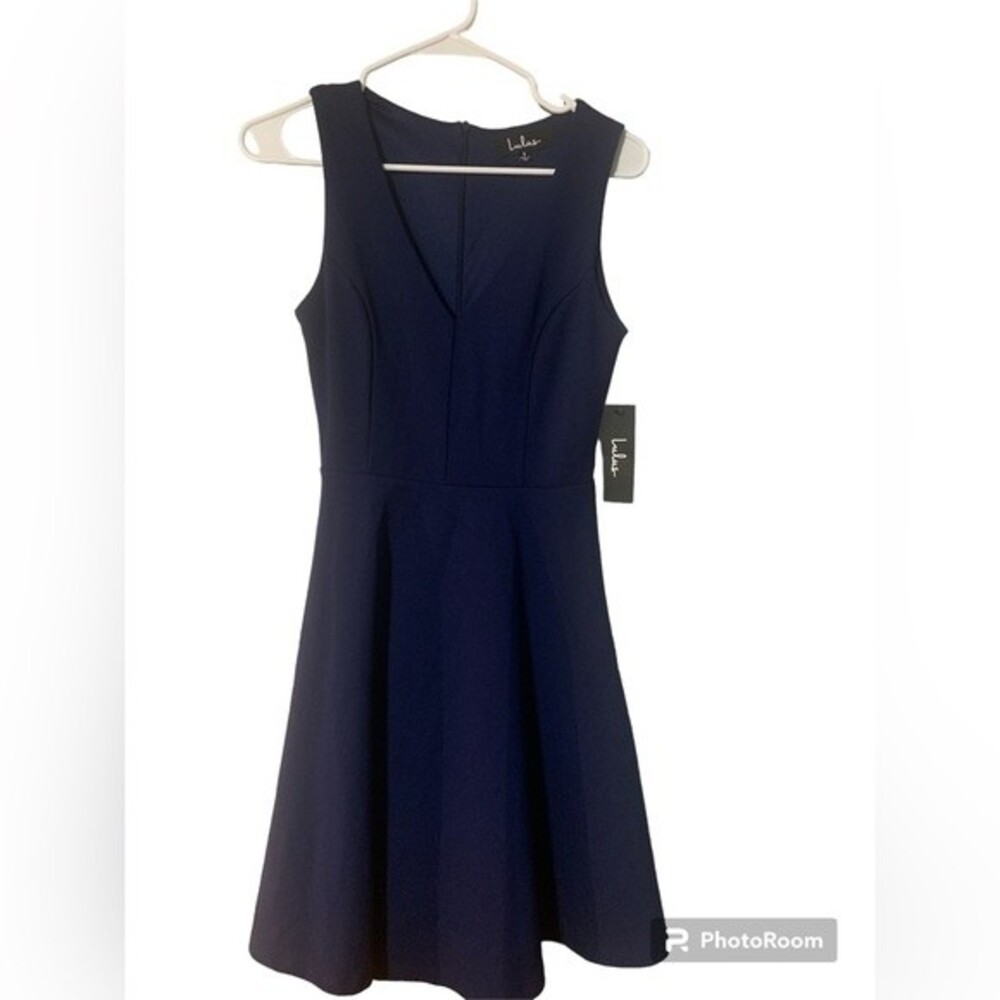 Lulus Bon Appetit Navy Blue Skater Dress Woman's Small